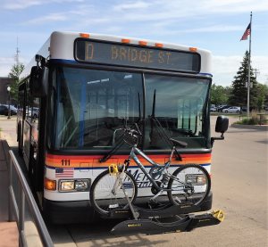 Bus with bike on front bike rack