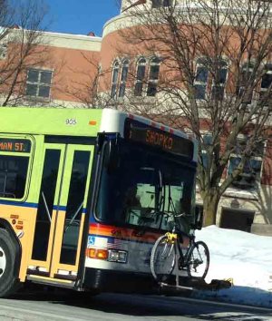 Bus with bike on front bike rack